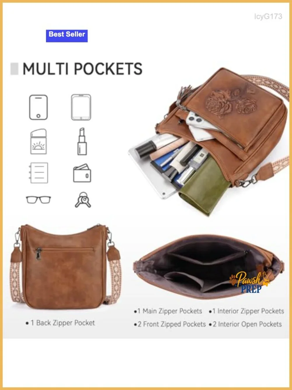 Vegan Leather Embossed Floral Hobo Crossbody Bag Lightweight Travel Purse